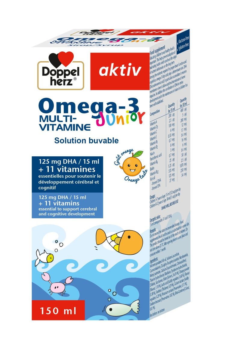 DOPPELHERZ AKTIV OMÉGA 3 JUNIOR MULTIVITAMINE<span class="format-sus"><b>Format :</b>150 ml</span>