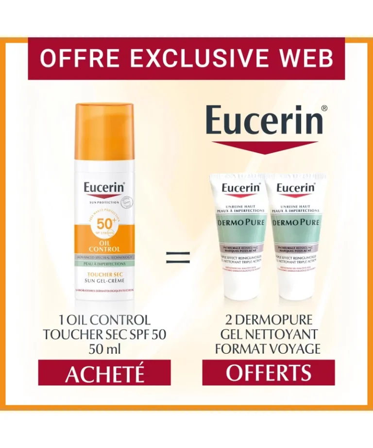 Eucerin sun protection gel creme oil control toucher sec SPF 50+ 50ML + 2 Dermopure gel nettoyant format voyage